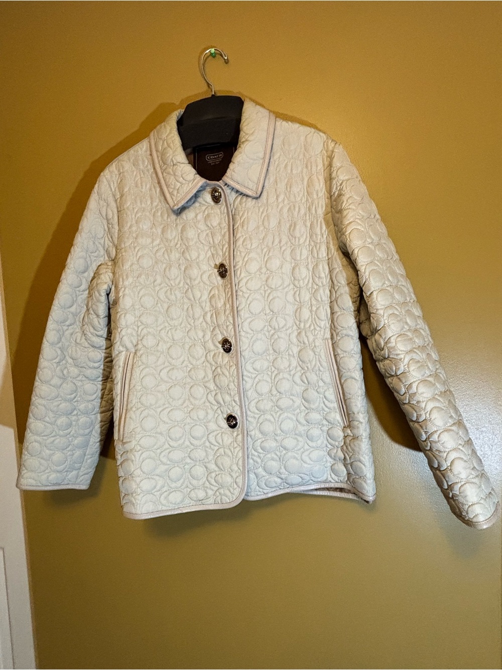Coach Cream Quilted Button-Front Puffer Jacket